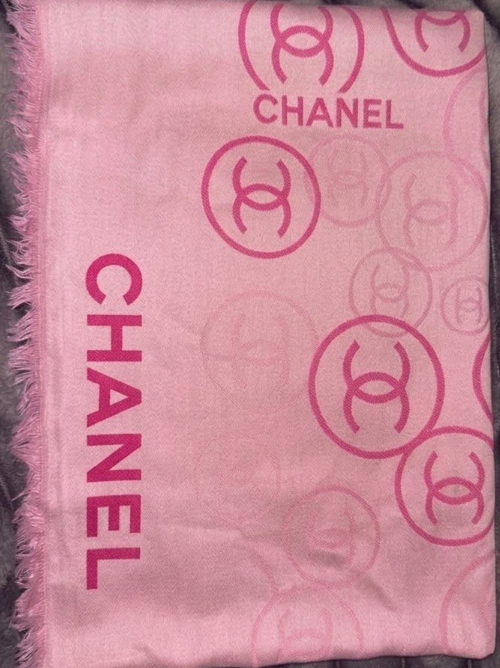 CHANEL Pink Logo Silk-Blend Wrap